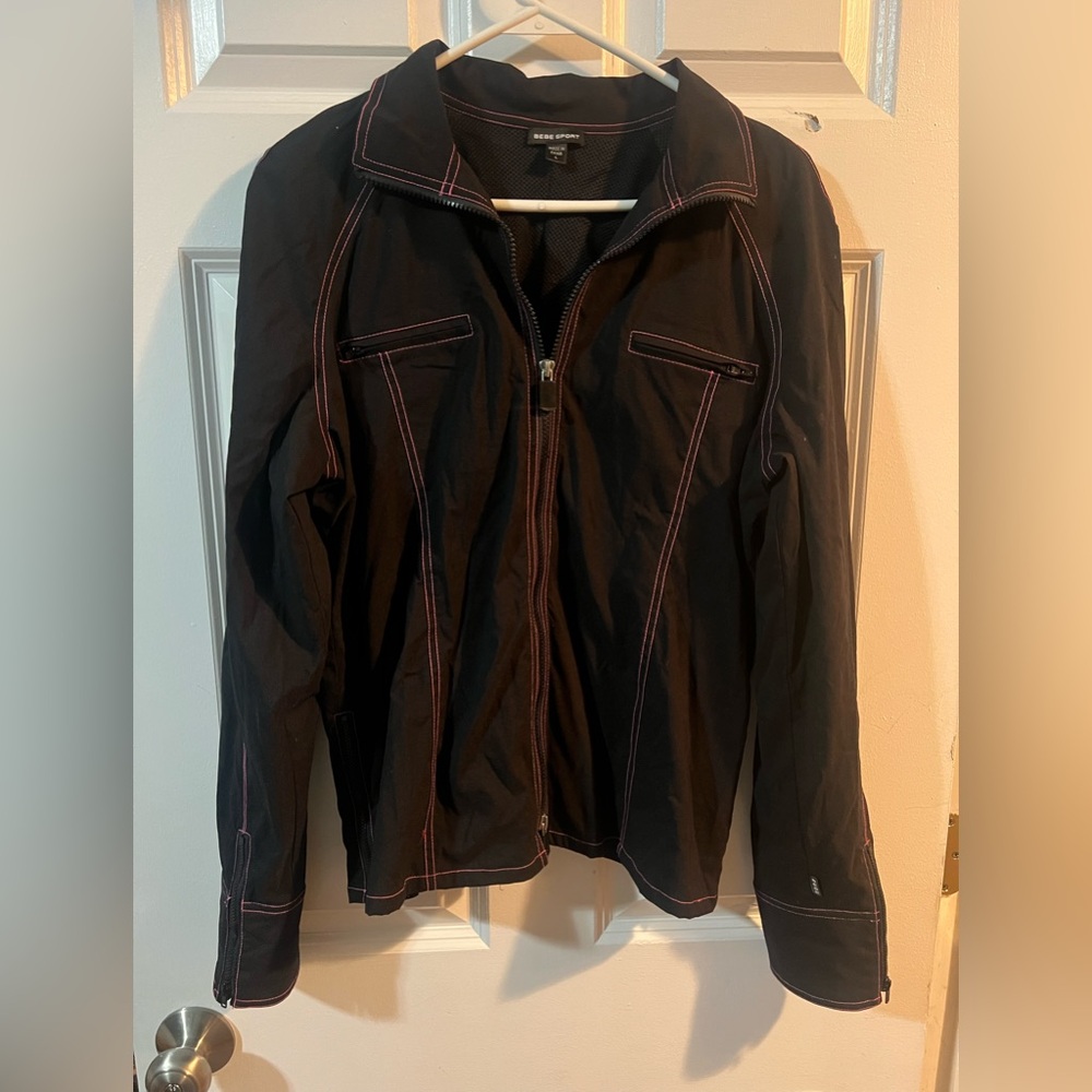 Y2K Bebe Sport Black Jacket with Pink Accents